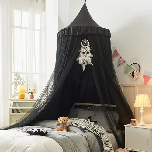 Vista 8 de VETHIN Toldo de cama para niñas y niños, diseño de princesa con cúpula redonda para niños, mosquitera de ensueño, habitación de niñas, castillo
