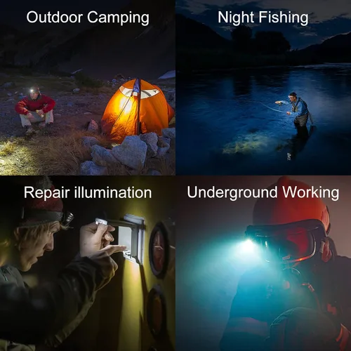 Vista 6 de Linterna frontal recargable de 5 LED multicolor brillante con opción de luz roja para adultos, IPX5, impermeable, USB C, correr, lectura