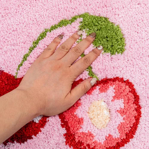Vista 2 de Tapete de baño de frutas y cereza para baño, bonito tapete de baño rosa antideslizante, tapete de baño de frutas con dibujos animados de leche