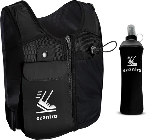 Vista 7 de Chaleco de correr con cremallera, chalecos reflectantes para correr con 6 bolsillos, botella de hidratación de 16.9 fl oz, pecho y cintura