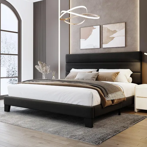 Vista 16 de WEEWAY Base de cama tamaño individual con cabecera tapizada de tela de lino y soporte de listones de madera, base de colchón resistente, no necesita