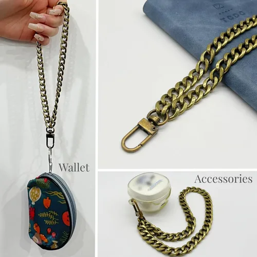 Vista 3 de WEICHUAN Cadena plana de hierro DIY de 8" - Correa de muñeca Cadena de muñeca Correas de bolso Cadenas de bolso Accesorios (Bronce) Correa