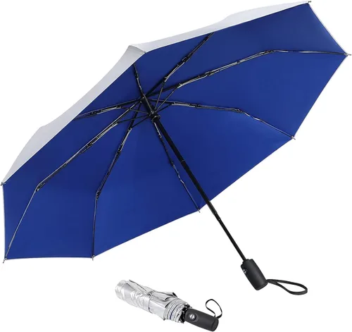 Vista 16 de G4Free Paraguas de viaje con protección UV UPF 50+ de 42/46 pulgadas con Negro/Plateado