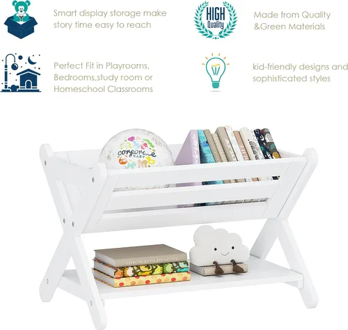 Vista 4 de UTEX Estantería para niños con caja, estantería para niños, organizador de almacenamiento de libros, estante pequeño para habitaciones de niños