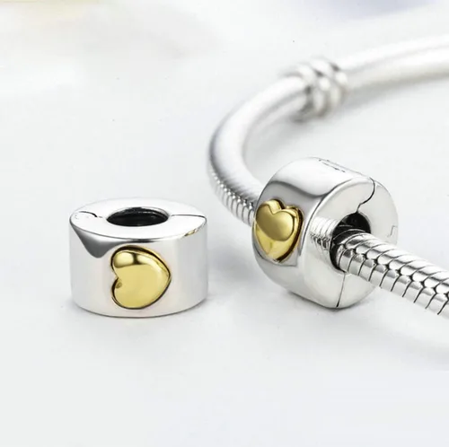 Vista 3 de Dijes de clip de cuentas espaciadoras originales para pulseras de plata de ley, dijes de tapón de clip para pulseras de mujer