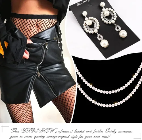 Vista 2 de DRESHOW 1920s Accessories Sets Costume Gatsby Feather Headband Earrings Gloves