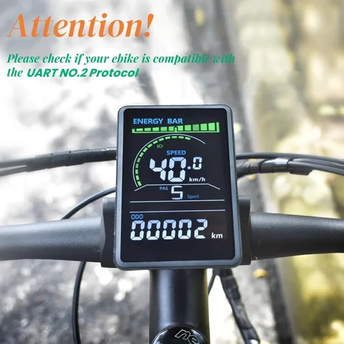 Vista 2 de Pantalla Ebike, protocolo UART No. 2, 24 V-60 V, computadora de ciclismo acrílica colorida con puerto de carga para dispositivos móviles, pantalla