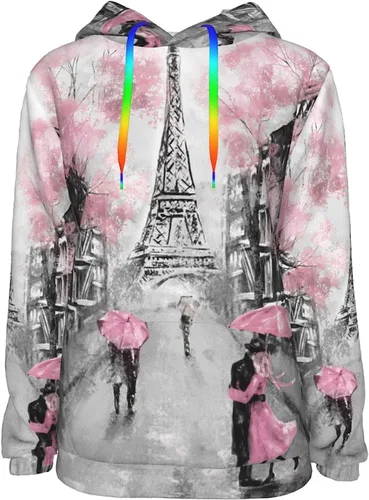 Vista 2 de Sudadera con capucha para mujer, Torre Eiffel y Amante de París para mujeres y niñas