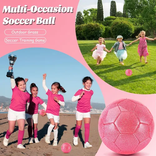 Vista 4 de DLUGOPIS Sparkling Pink Toddler Soccer Ball - Mini, Age 3-8, Indoor/Outdoor, Small Size for Boys & Girls (Sparkling Pink, 1)