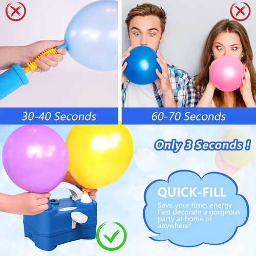 Vista 3 de IDAODAN Bomba eléctrica de globo de aire portátil de doble boquilla de 110 V 600 W, inflador eléctrico de globos para decoración de fiestas de niños