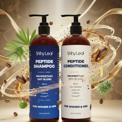 Vista 8 de Shiny Leaf Set de champú y acondicionador peptídico, biotina y cafeína, 2 x