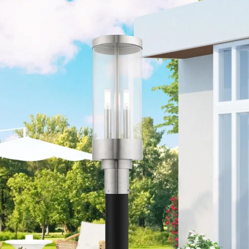 Vista 3 de Livex Lighting 20728-91 Hillcrest - Linterna de poste superior para exteriores, acabado de níquel cepillado con cristal transparente