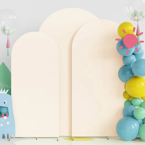 Vista 7 de Fomcet - Cubierta de arco de fondo beige para arco de 7.2 pies, 6 pies Set of 2 Spandex Backdrop Arch Covers Fitted Round Top 2-Sided Fabric for
