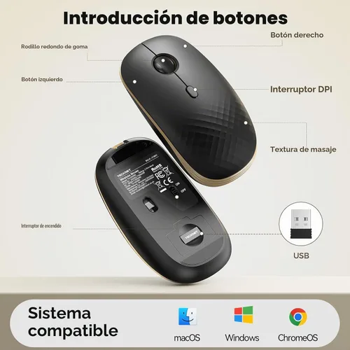 Vista 7 de TECKNET Ratón inalámbrico, recargable delgado, portátil, silencioso con receptor USB de 2.4 GHz, silencioso y ligero, batería de larga duración