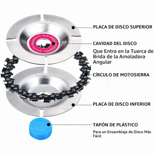 Vista 5 de 3 unidades de disco de cadena de tallado de madera de 5/8 pulgadas, 4 pulgadas, 22 dientes, amoladora de hoja de sierra de madera, disco de tallado