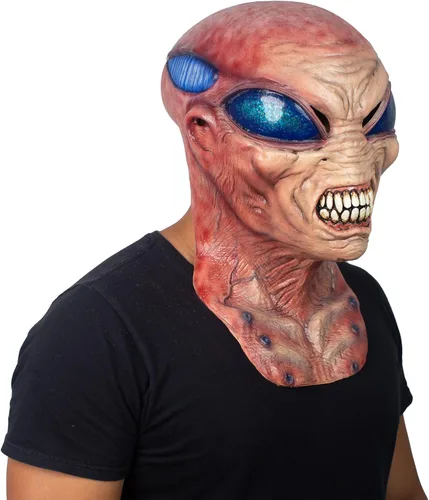 Vista 7 de Ghoulish Productions Alien Garo, máscara de látex de alienígena gruñón naranja, línea de creadores de pesadillas, máscara para adultos, talla única