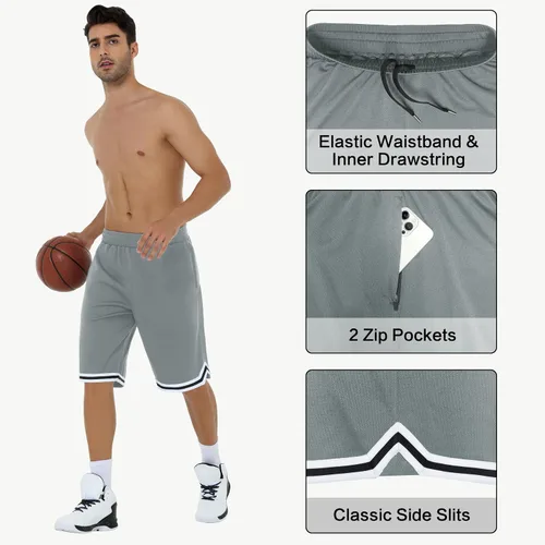 Vista 3 de JWM Pantalones cortos de baloncesto para hombre, de 11 pulgadas, de malla larga, atléticos, para gimnasio, entrenamiento, deportes, con bolsillos