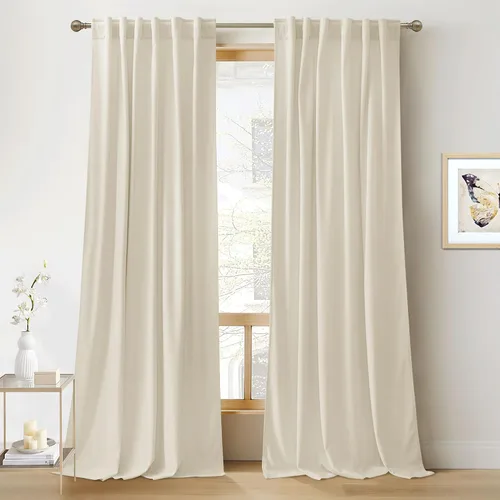 Vista 18 de RYB HOME Cortinas 100% opacas de terciopelo blanco para dormitorio, pestaña trasera y bolsillo para barra, aislamiento térmico, cortinas