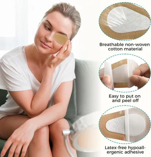 Vista 2 de 50 parches adhesivos para los ojos, parches para los ojos para adultos, parche desechable sin látex, vendajes adhesivos para bebés, niños y niñas