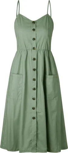Vista 11 de Angashion - Vestido floral de verano estilo bohemio para mujer, con botones, bolsillos y tiras ajustables