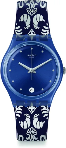 Vista 2 de Swatch Reloj analógico de cuarzo para mujer con correa de silicona GN413, Reloj de cuarzo