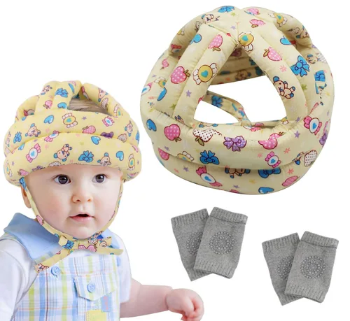 Vista 8 de Casco de seguridad para bebé+2 pares de rodilleras para gatear, suave y cómodo, ajustable, para la cabeza del bebé, rodilleras antideslizantes