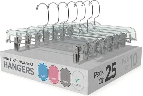 Vista 7 de Perchas transparentes para pantalones de 14 pulgadas con clips, perchas para faldas (paquete de 5)