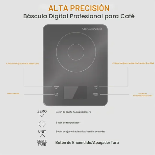 Vista 2 de MEGAWISE Báscula de café con temporizador, 0.004 oz, 4.4 lbs, vertido