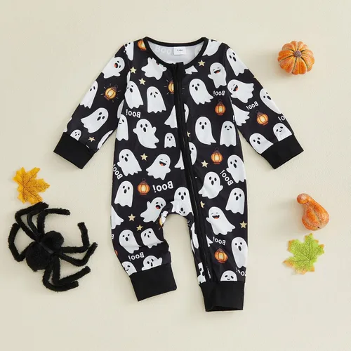 Vista 7 de Mameluco para bebé recién nacido y niña, de 3, 6, 12, 18 meses, ropa de otoño diagonal con cremallera A-Negro