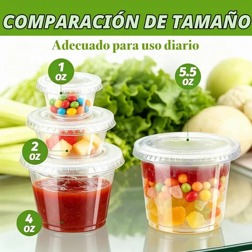 Vista 4 de Clawsoff 360 juegos de vasos desechables de plástico transparente de 4 Vasos de gelatina aptos para alimentos, pequeños recipientes de condimentos a