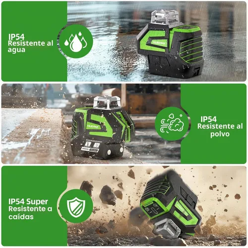 Vista 9 de Huepar - Nivel láser autonivelante verde, línea cruzada con 2 puntos de plomadas, herramienta láser - línea horizontal 360 más gran ángulo de haz