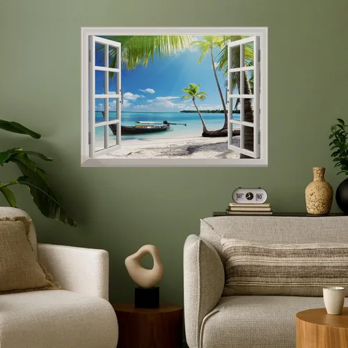 Vista 8 de wall26 Vinilo mural de pared extraíble – ANSE Lazio Beach en la isla Praslin en Seychelles - Decoración de pared creativa de ventana – 24 x 32
