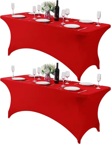 Vista 165 de Mantel de elastano para mesa de 6, 4 o 8 pies, universal, ajustable, para fiestas, banquetes, bodas y eventos, color verde manzana