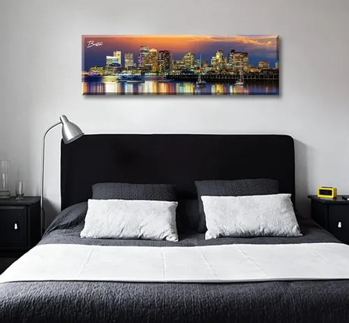 Vista 3 de DJSYLIFE - Cuadros de pared con paisaje urbano de Boston, lienzo impreso en colores, imágenes nocturnas de la ciudad de EE. UU., pósteres