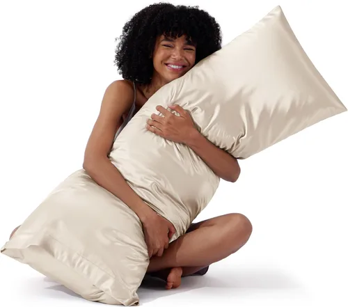 Vista 54 de Bedsure Paquete de 2 fundas de almohada de satén similares a las fundas de almohada de seda tamaño estándar, funda de almohada para mujeres que