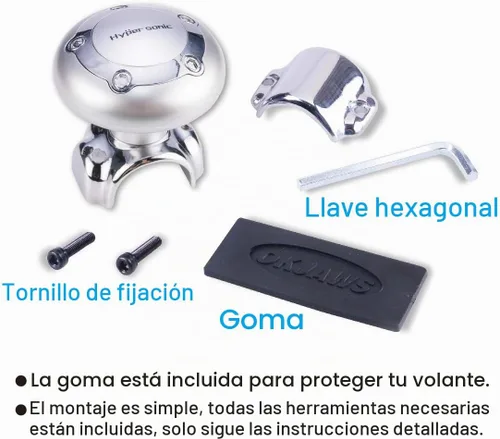 Vista 5 de Hypersonic Pomo Giratorio para Volante de Vehículo, Accesorio Universal para Coche (Plata)