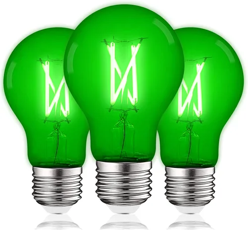 Vista 23 de LUXRITE Bombilla LED A19 Edison verde, 4.5 W (equivalente a 60 W), filamento de vidrio de color, certificación UL, base estándar E26