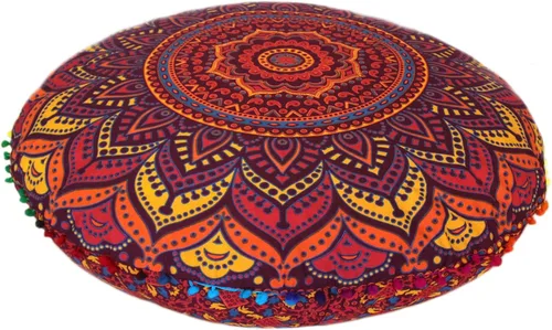 Vista 43 de CRAFT KALA Funda de cojín redonda grande de 32 pulgadas para el suelo bohemio, funda de puf boho, funda de cojín de mandala para meditación, cojines