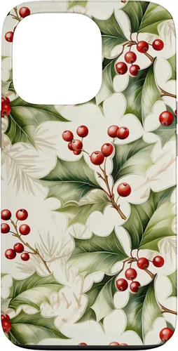 Vista 10 de Lindo diseño de bayas de acebo y hojas de Navidad para el caso de Navidad para iPhone 16