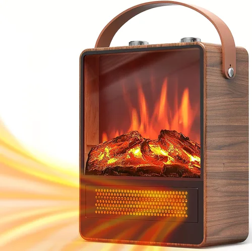 Vista 9 de Riseon - Calefactor eléctrico de chimenea para uso en interiores, 1500 W/750 W, calefactor de espacio con llama LED 3D, protección de doble