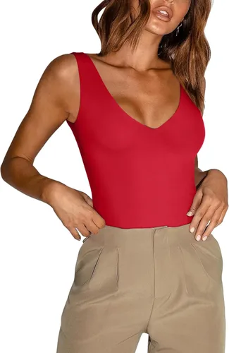 Vista 8 de REORIA Butsmooth® - Bodysuits de mujer trendy y sexy, con escote profundo en V, sin mangas, con espalda descubierta, para salir Negro