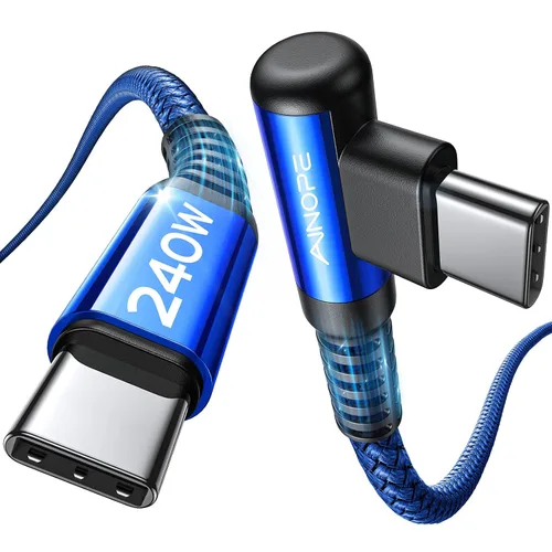 Vista 10 de AINOPE Cable USB C a USB C de 240 W de carga rápida de 1.5 pies, cable de carga rápida tipo C en ángulo recto para iPhone 16 Pro Max Plus, iPhone