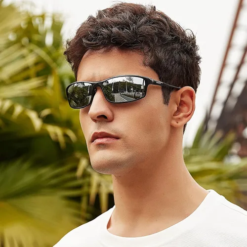Vista 6 de BIRCEN Gafas de sol polarizadas para hombre protección UV, tonos azules y negros para hombre, conducción deportiva con marco de metal Al-Mg