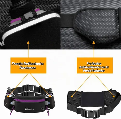 Vista 5 de Number-one Cinturón para correr con botellas de agua (2 x 5.9 fl oz), cinturón de hidratación impermeable para iPhones, bolsa de cintura deportiva