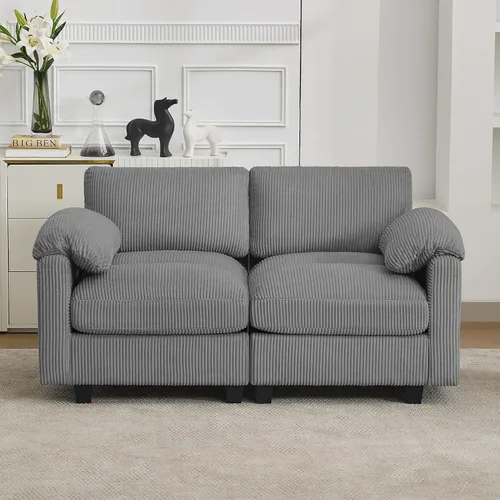 Vista 22 de Sofá modular de 61 pulgadas con otomana, asiento extra profundo para sala de estar, sofá de asiento profundo de pana con almohadas para Beige