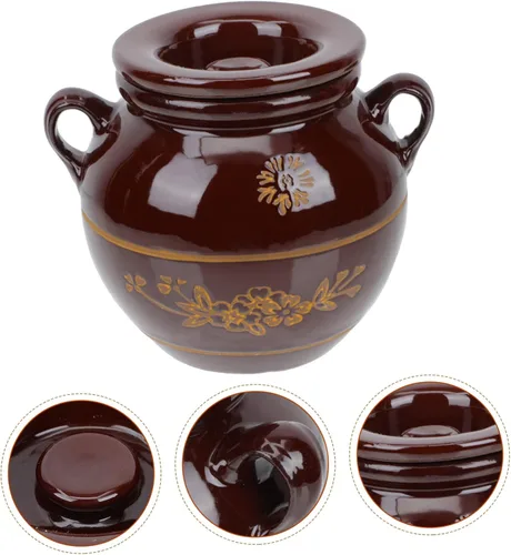 Vista 5 de Yardwe Tarro de encurtido de cerámica con capacidad de 4 libras, contenedor de aceite de manteca de cerdo de porcelana china, tarro