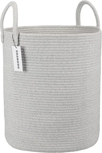 Vista 15 de XUANGUO Cesta de cuerda de algodón negro para ropa sucia, cesta de almacenamiento tejida para sala de estar, dormitorio, cesta de cuerda alta