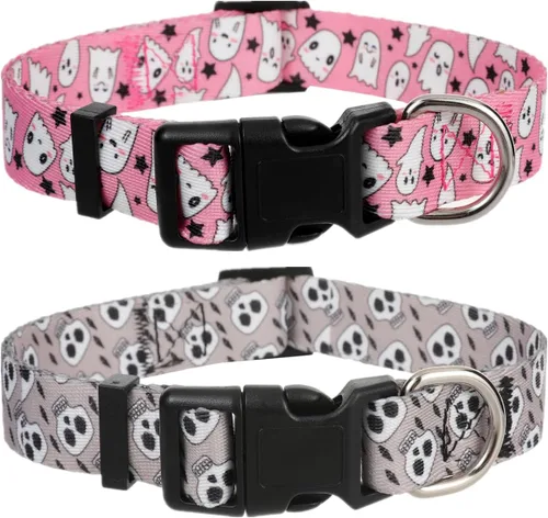 Vista 12 de Collar de otoño para perros pequeños, paquete de 2 collares de perro de Acción de Gracias con patrón de arce y flores, ajustable y suave de llevar