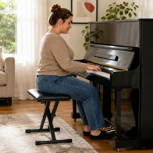 Vista 2 de AODSK Banco para teclado estilo X con cojín acolchado, banco de piano ajustable, taburete plegable con asiento, algodón ignífugo, diseño