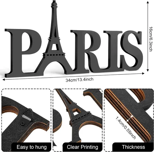 Vista 2 de Yalikop Paris - Letrero de madera para decoración de pared, diseño Eiffel, para habitación, color negro